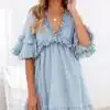 Women's Elegant Solid Ruffles Short Sleeve Dress