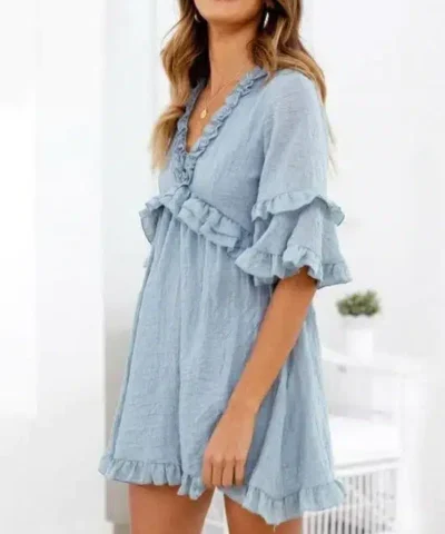 Women's Elegant Solid Ruffles Short Sleeve Dress