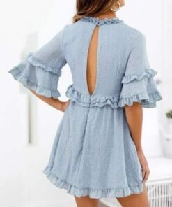 Women's Elegant Solid Ruffles Short Sleeve Dress