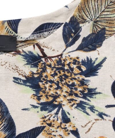 Women's Floral Printed Short Sleeve Loose Linen Dresses