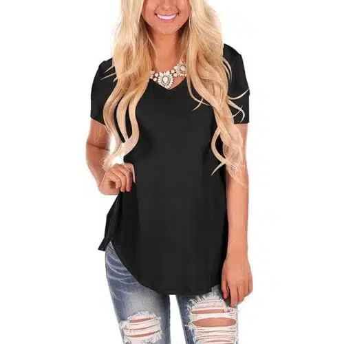 Women's V- Neck Short Sleeve Tops. Plus Size