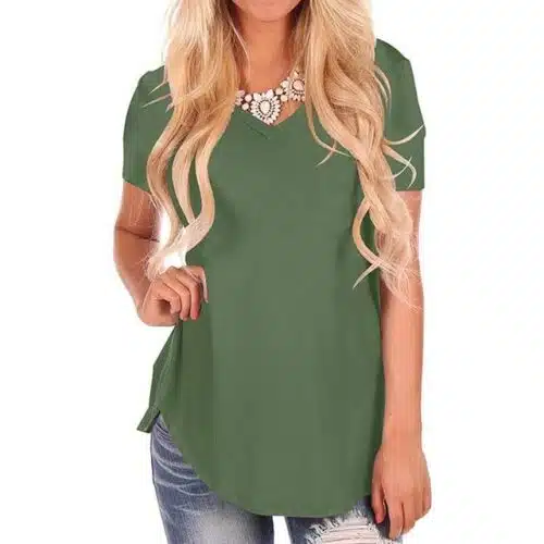 Women's V- Neck Short Sleeve Tops. Plus Size
