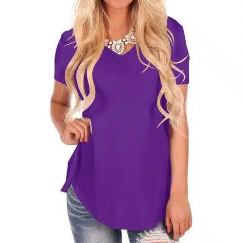 Women's V- Neck Short Sleeve Tops. Plus Size