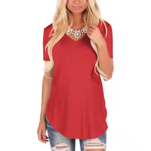 Women's V- Neck Short Sleeve Tops. Plus Size