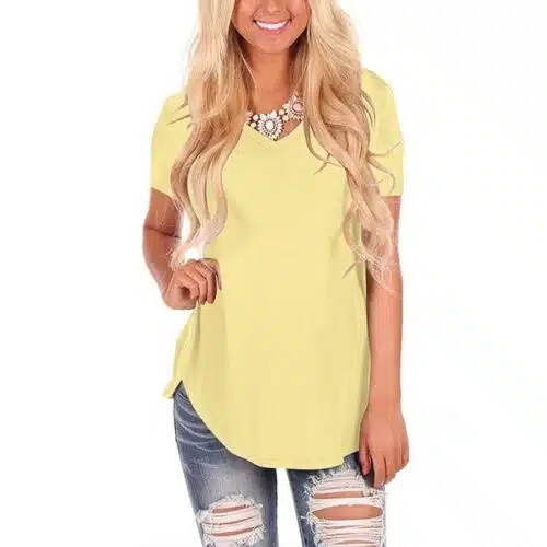 Women's V- Neck Short Sleeve Tops. Plus Size