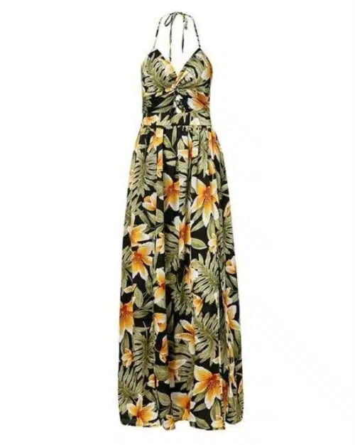 Women's Tropical Floral Print Backless Wrap Dress