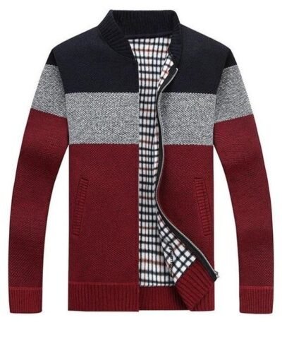 Men's Stripe Warm Cashmere Wool Zipper Cardigan Sweaters