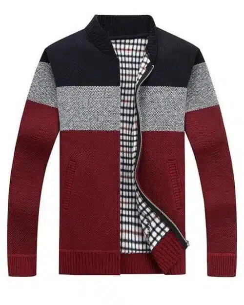 Men's Stripe Warm Cashmere Wool Zipper Cardigan Sweaters