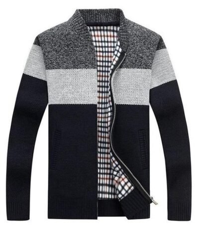 Men's Stripe Warm Cashmere Wool Zipper Cardigan Sweaters