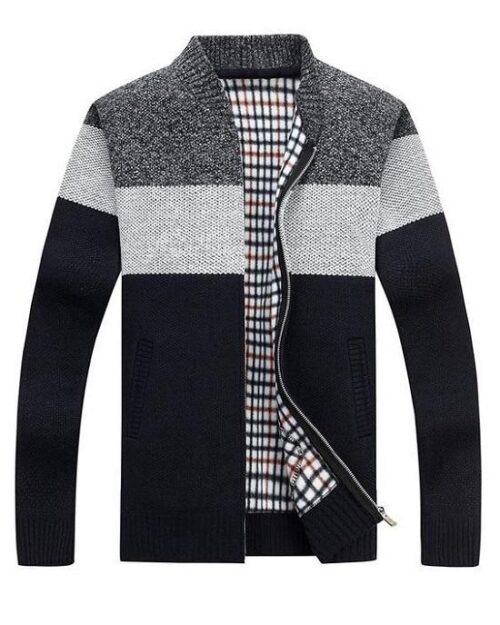 Men's Stripe Warm Cashmere Wool Zipper Cardigan Sweaters