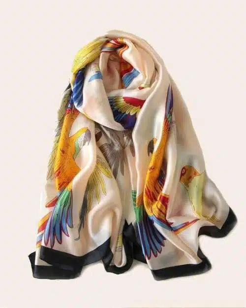 Women's Tropical Bird Print Silk Scarf