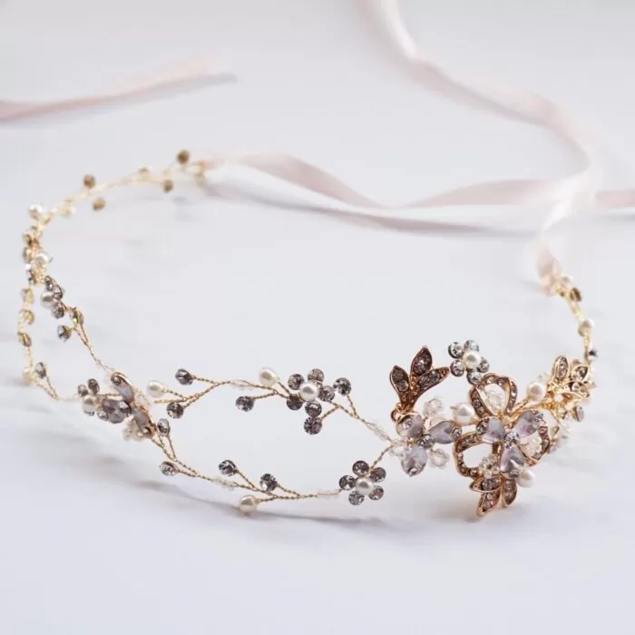 Hersbridal Tiara Pearl And Rhinestone Hair Vine Bridal Headpiece