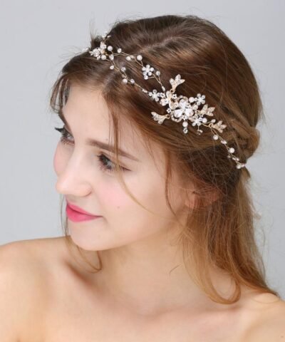 Hersbridal Tiara Pearl And Rhinestone Hair Vine Bridal Headpiece