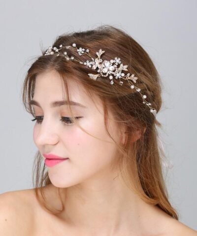 Hersbridal Tiara Pearl And Rhinestone Hair Vine Bridal Headpiece
