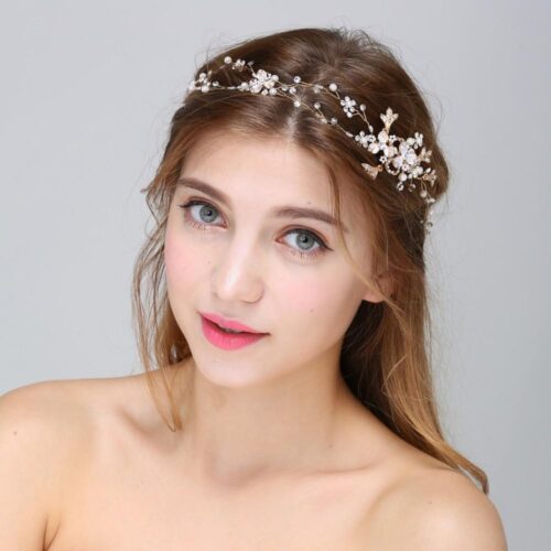 Hersbridal Tiara Pearl And Rhinestone Hair Vine Bridal Headpiece