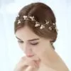 Hersbridal Simple Long Hair Vine Gold Leaf & Pearls Handmade Headpiece