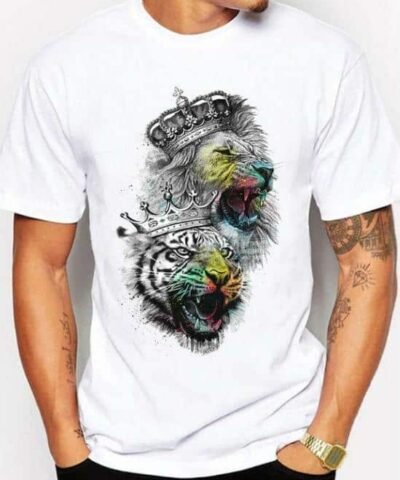 Men's Crown Lion And Tiger 3D Print T-Shirt