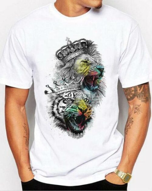 Men's Crown Lion And Tiger 3D Print T-Shirt