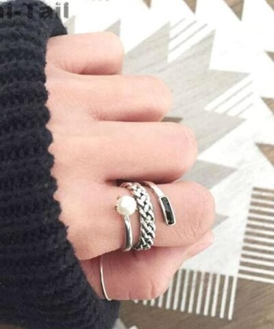 Stroll Girl 925 Sterling Silver Three-Layer Pearl Ring