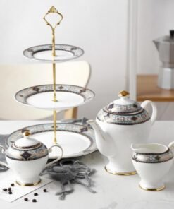 Bone China Cake Rack Double Layer Three-Layer Pottery Fruit Plate, teapot pot set