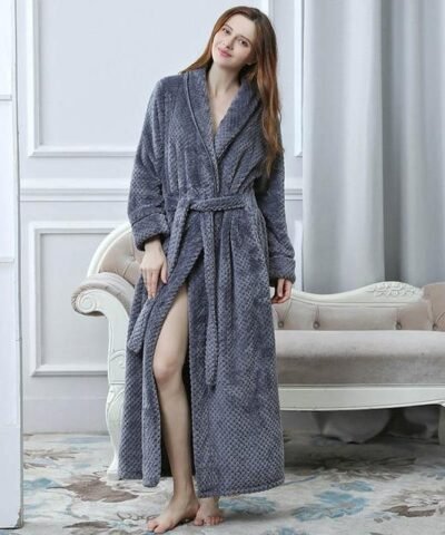 Women Long Plush Wrap Bath Robe