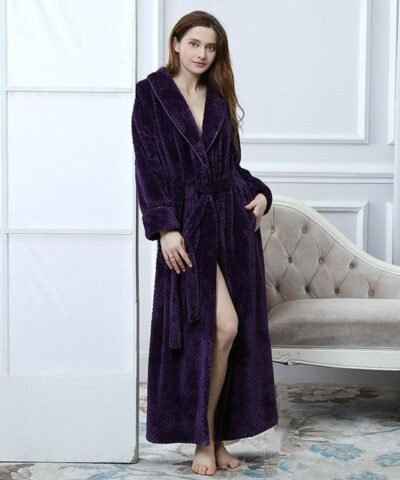 Women Long Textured Full Length Bath Robe.