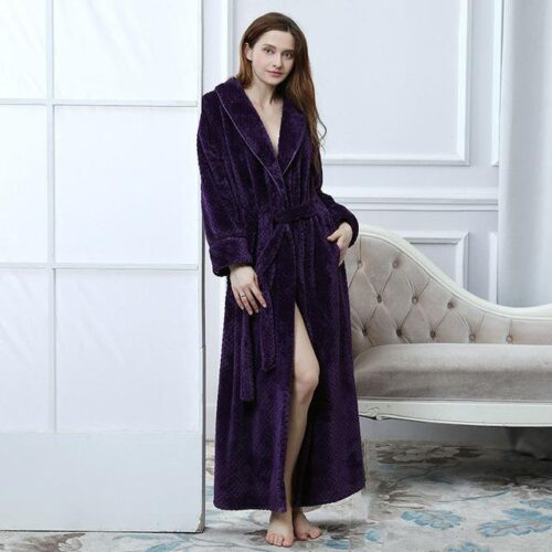 Women Long Textured Full Length Bath Robe.