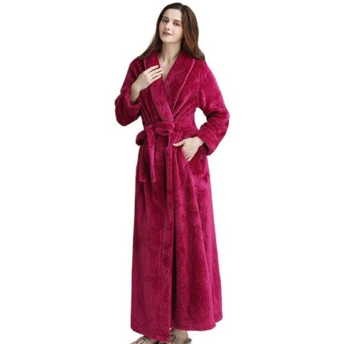 Women Long Textured Full Length Bath Robe.