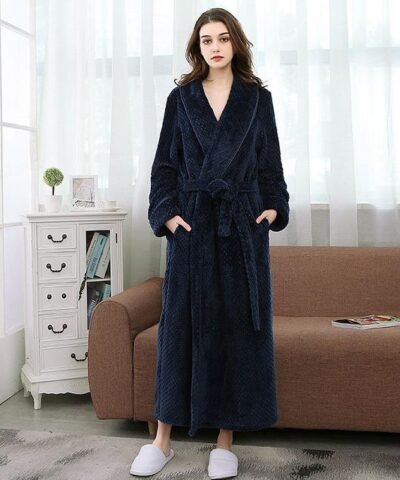 Women Long Textured Full Length Bath Robe.