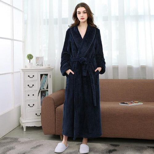 Women Long Textured Full Length Bath Robe.