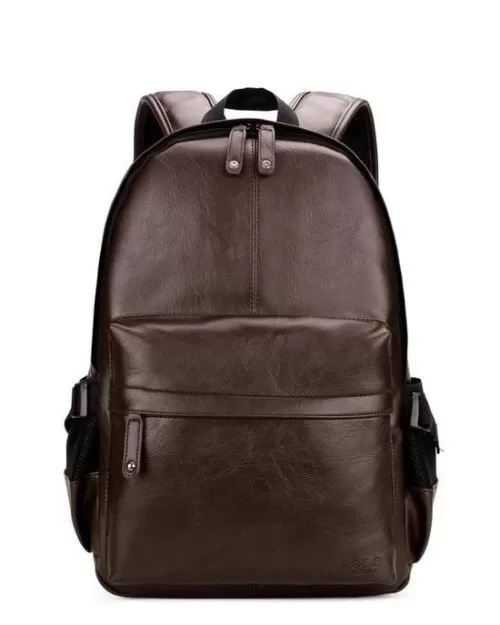 Men's Preppy Style Leather School Backpack