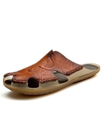 Vancat Men's Genuine Leather Summer Non-Slip Sandals