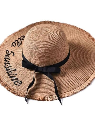 Ster Women's Black Ribbon Lace Up Large Brim Straw Hat