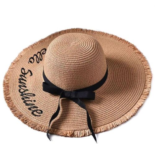 Ster Women's Black Ribbon Lace Up Large Brim Straw Hat