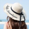 Ster Women's Black Ribbon Lace Up Large Brim Straw Hat