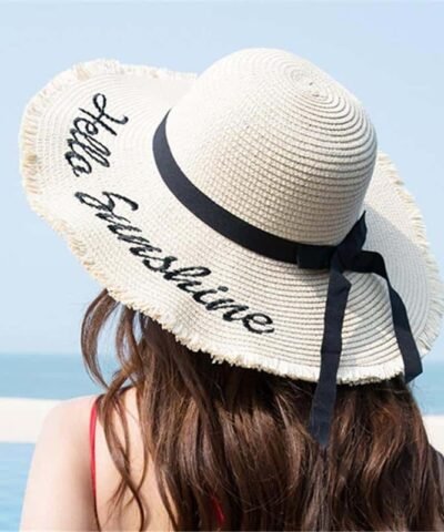 Ster Women's Black Ribbon Lace Up Large Brim Straw Hat