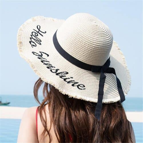 Ster Women's Black Ribbon Lace Up Large Brim Straw Hat