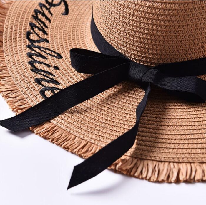 Ster Women's Black Ribbon Lace Up Large Brim Straw Hat