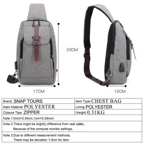 Men's USB Charging Chest Pack Messenger Bag