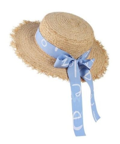 Women's Summer Straw Raffia Woven Print Ribbon Decor Beach Hat