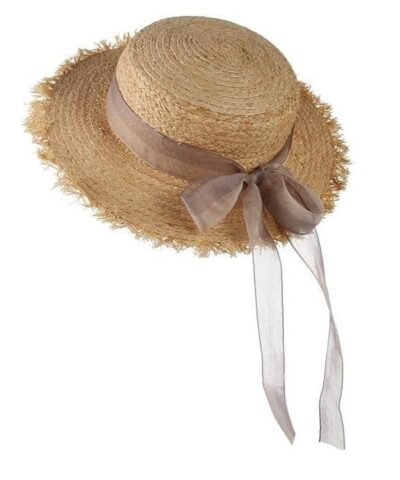 Women's Summer Straw Raffia Woven Ribbon Decor Hat