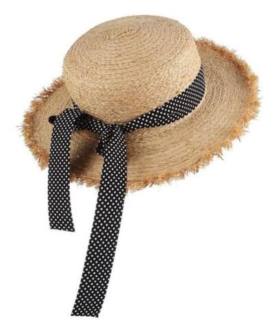 Women's Summer Straw Raffia Woven Ribbon Decor Hat