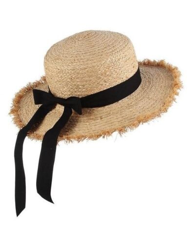 Women's Summer Straw Raffia Woven Ribbon Decor Hat