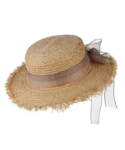 Women's Summer Straw Raffia Woven Ribbon Decor Hat