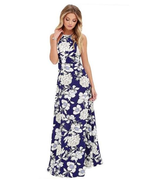 Women's Summer Floral Print Long Maxi Beach Dress