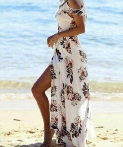 Women's Summer Maxi Dress Sexy Boho Floral Printed Deep V-Neck Beach Long Dresses