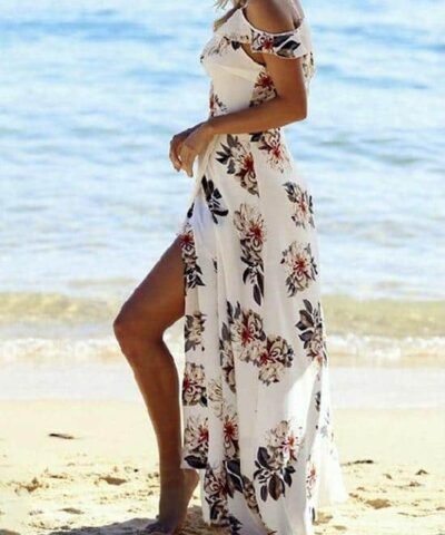 Women's Summer Maxi Dress Sexy Boho Floral Printed Deep V-Neck Beach Long Dresses