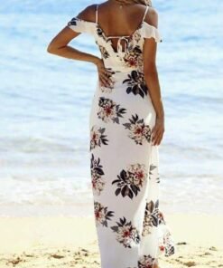 Women's Summer Maxi Dress Sexy Boho Floral Printed Deep V-Neck Beach Long Dresses