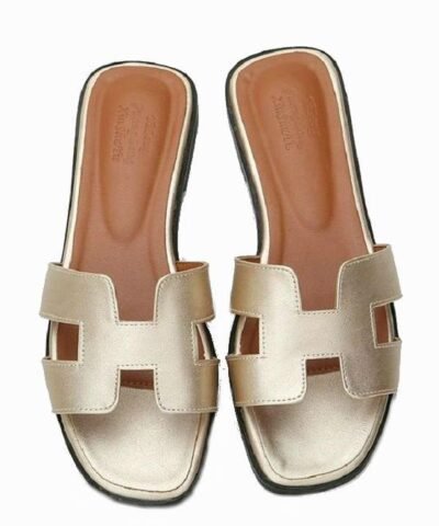 Women's Metallic Leather Slide Sandals