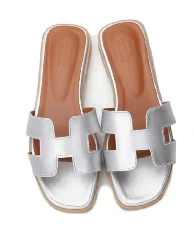 Women's Metallic Leather Slide Sandals